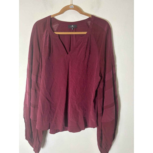 7 For All Mankind Burgandy V Neck Silk Blouse Sz M