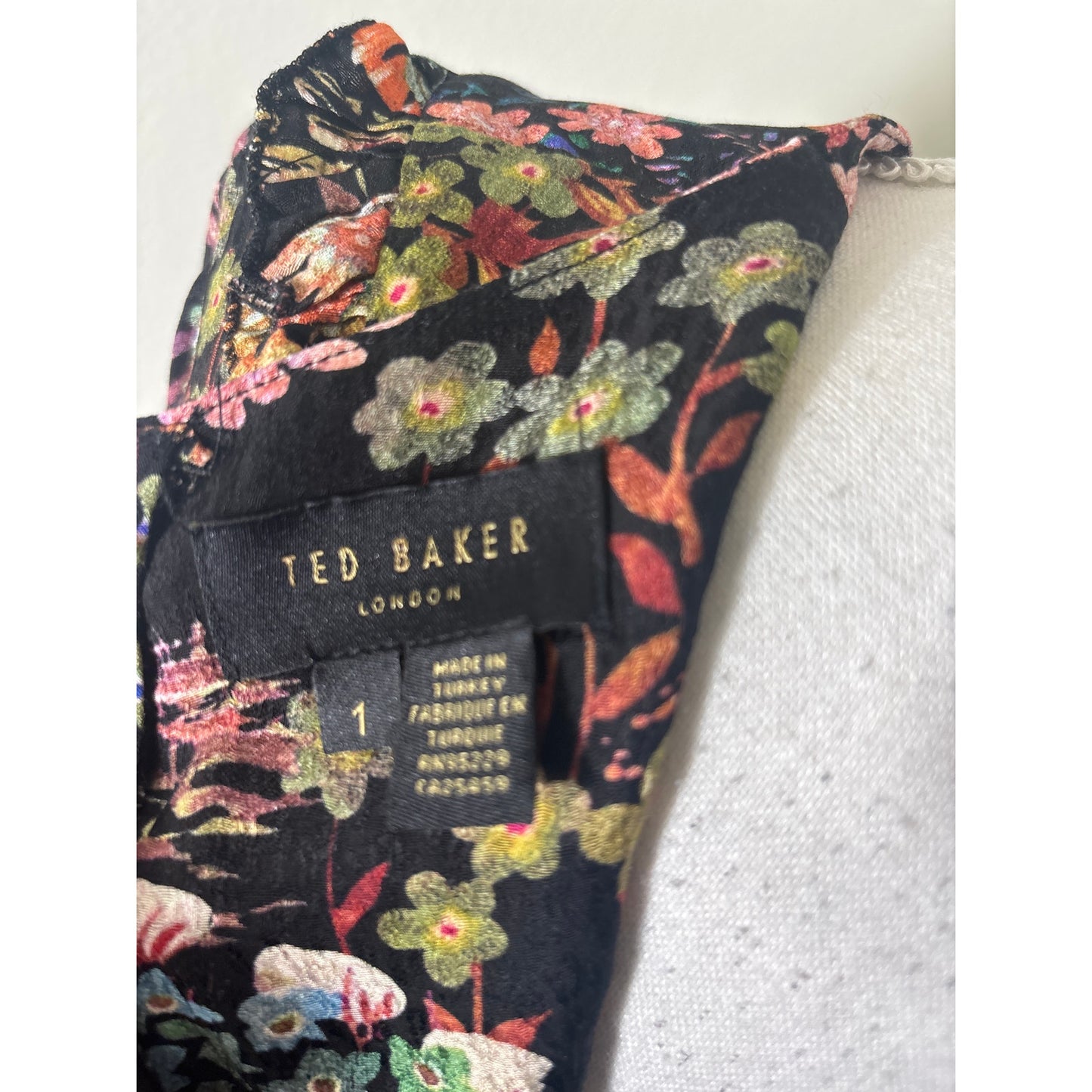 Ted Baker London Black Floral Long Sleeve Mini Dress Sz 1