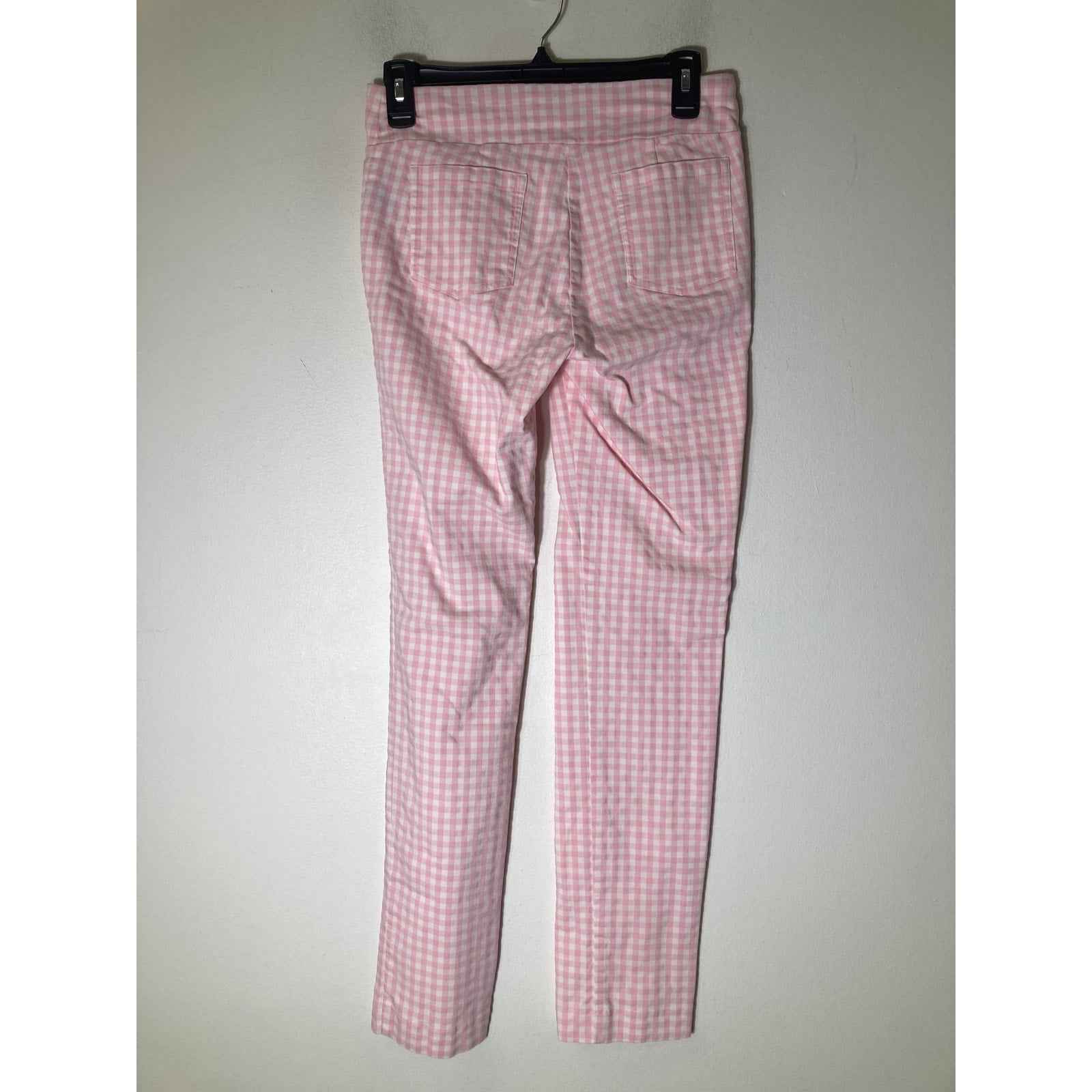 J. McLaughlin Pink Checked Pull On Skinny Ankle Pants Sz 4