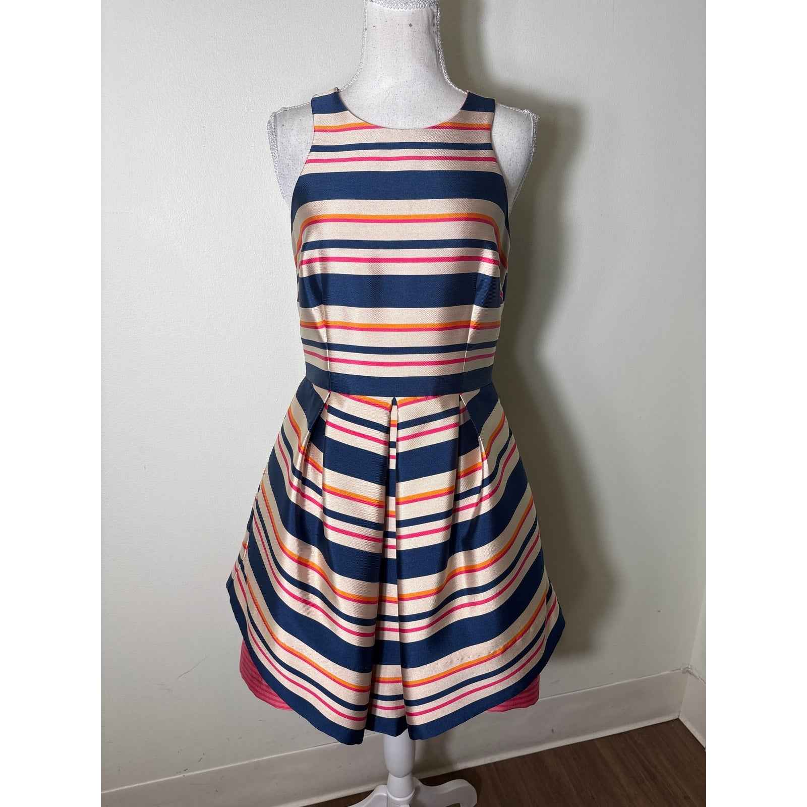 Trina Turk Navy, Pink and White Striped Mini Dress Sz 4