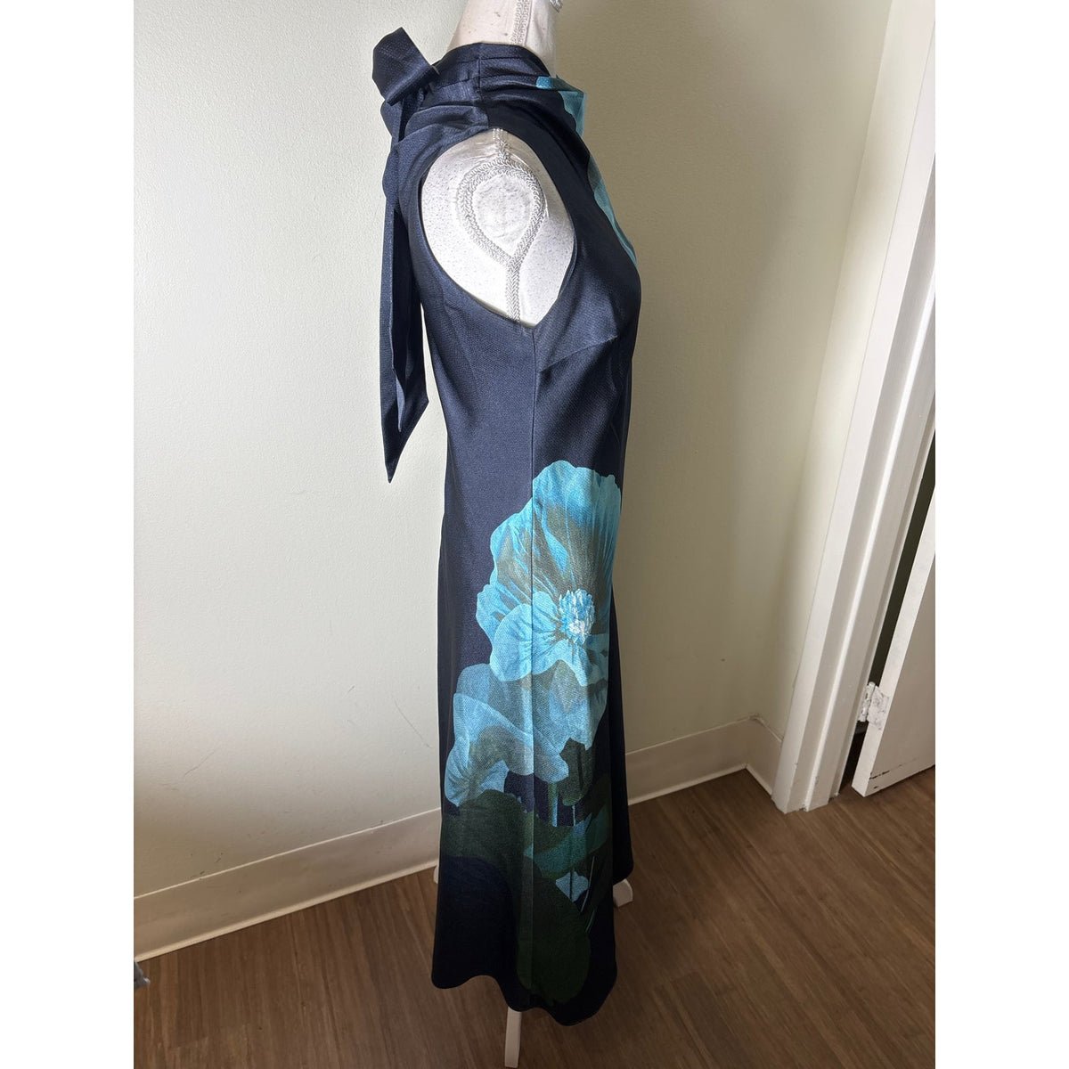 Ted Baker Navy Floral Halter Tie Neck Maxi Dress Sz 1 (2-4)