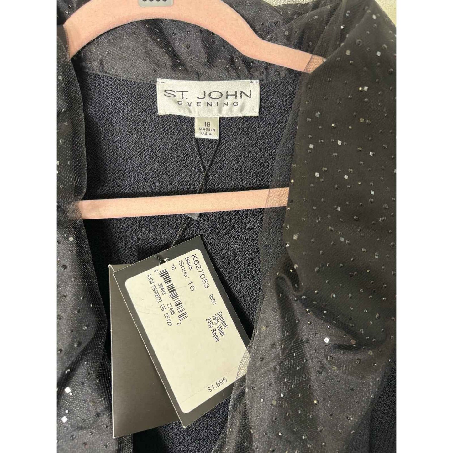 NWT St. John Evening Black Cocktail Long Sleeve Jacket Sz 16