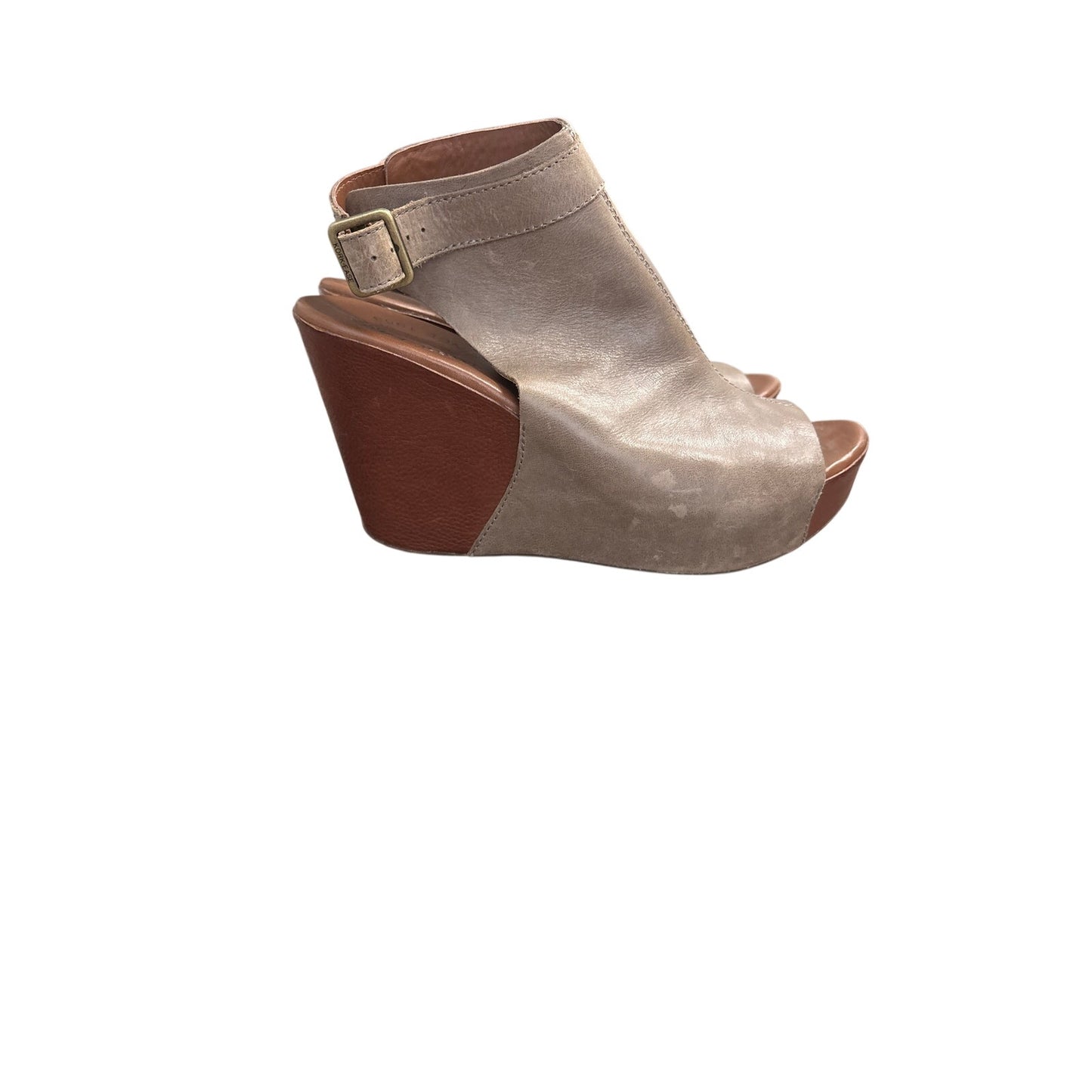 Kork Ease Gray Peep Toe Leather Wedges Sz 8