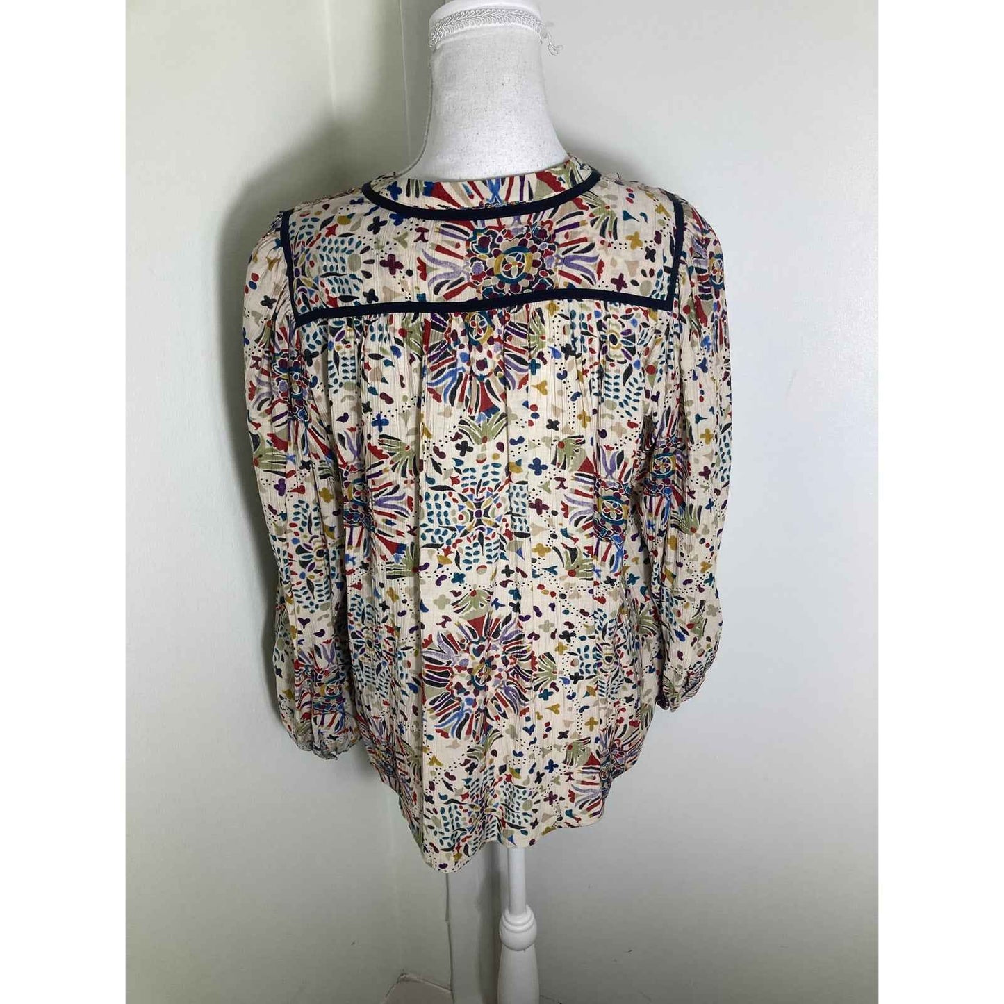 ba&sh Cream W Multi Color Floral/Heart Long Sleeve Shirt Sz 2