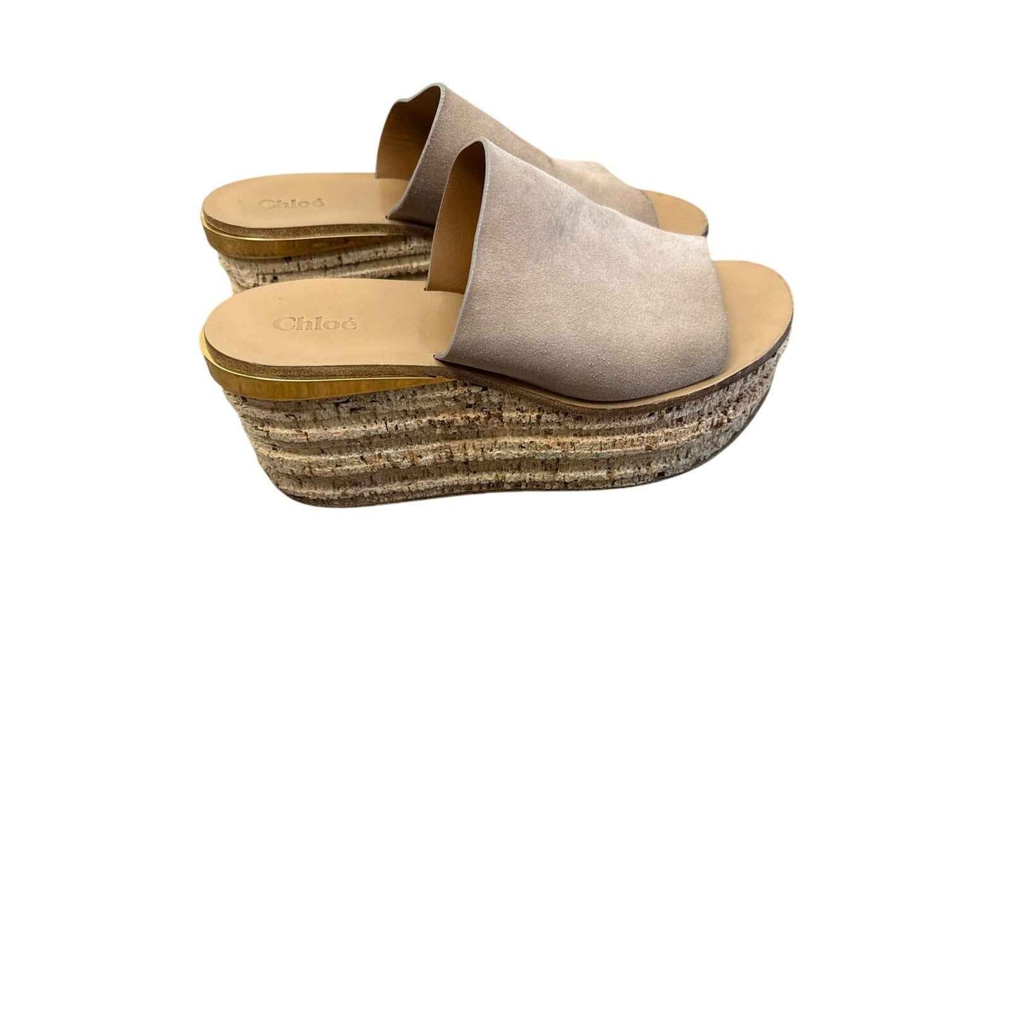 Chloe Cork Wedge Tan Suede Sz 39.5