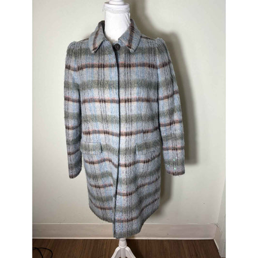 Twin Set Simona Barbieri Blue Plaid Long Sleeve Coat Sz XS