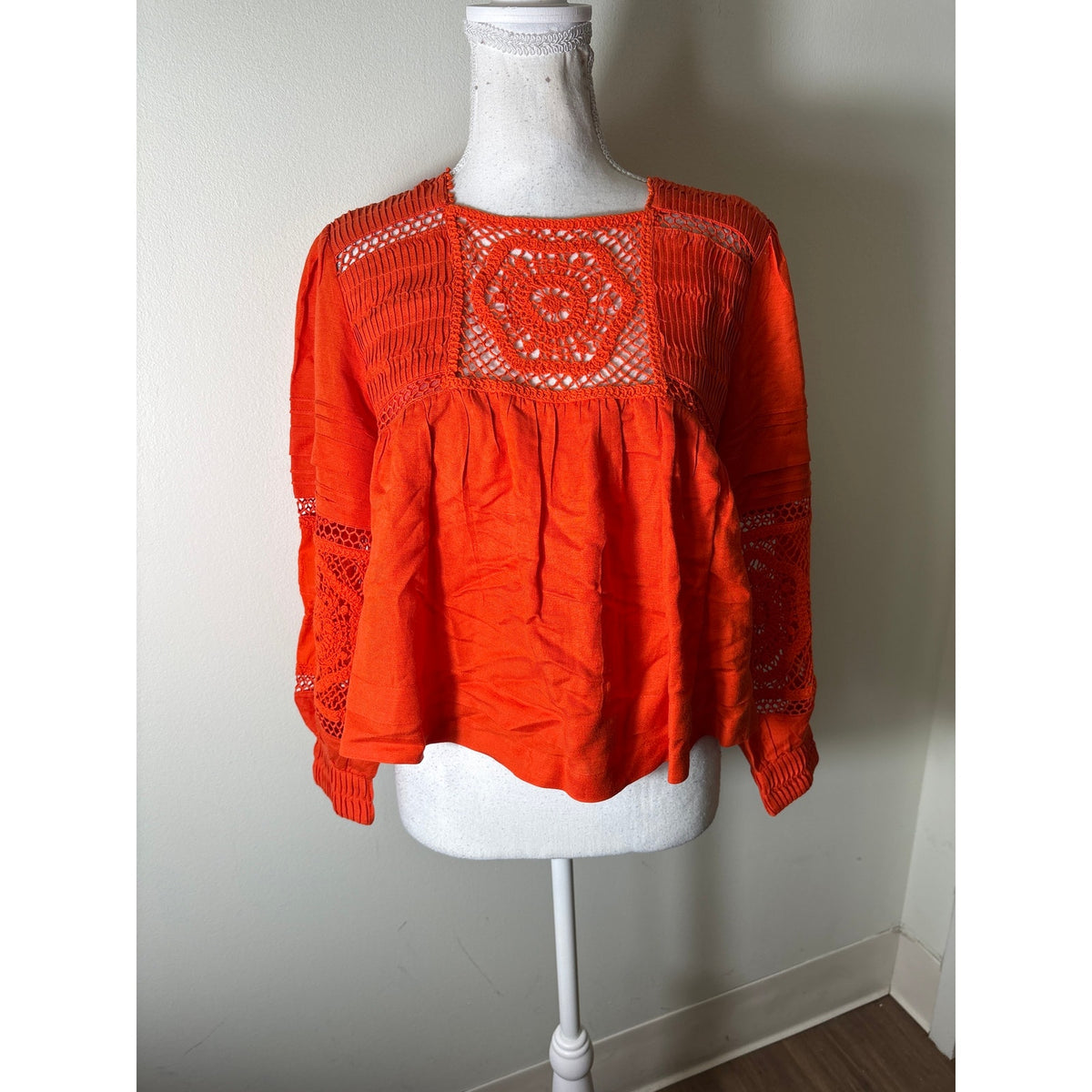 Hunter Bell Orange Linen Mixed Media Top Sz S