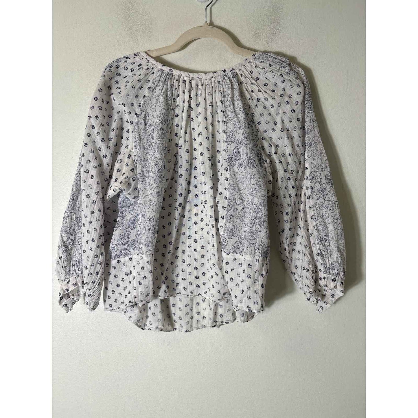 Rebecca Taylor White and Purple Gauzy Peasant Shirt Sz6