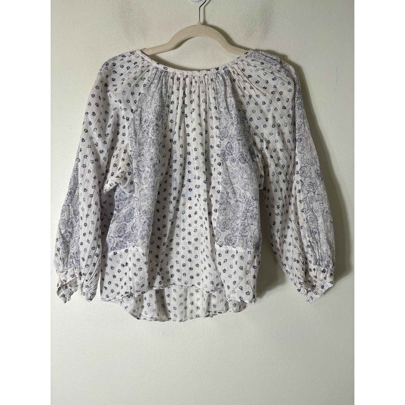 Rebecca Taylor White and Purple Gauzy Peasant Shirt Sz6