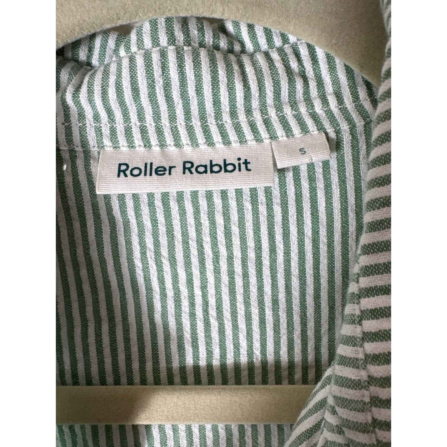 Roller Rabbit Green and White Stripe Long Cotton Midi Shirt Dress Sz S