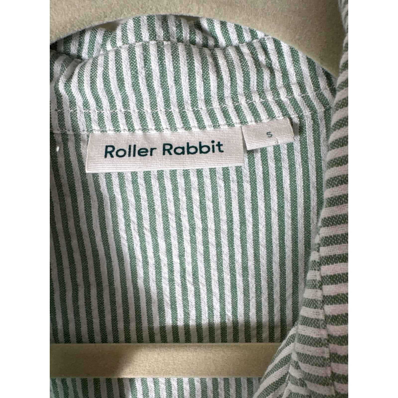 Roller Rabbit Green and White Stripe Long Cotton Midi Shirt Dress Sz S