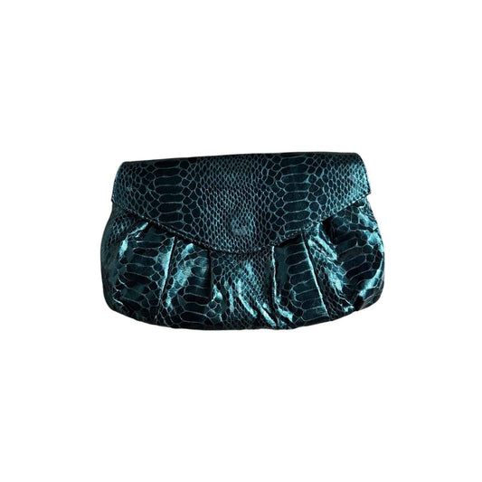Carlos Falchi Dark Green Metallic Snake Skin Crossobody /Clutch Purse Sz 10"x6"
