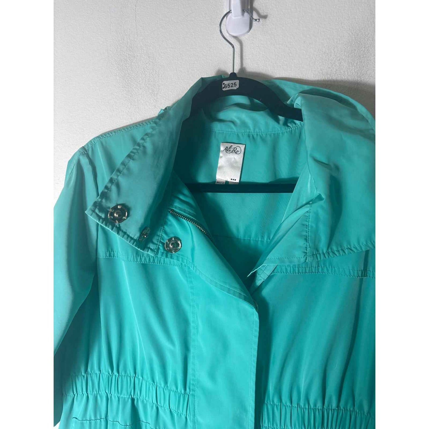 Ali Ro Mint Green Anorak Rain Jacket 3/4 Sleeve Cinched Waist Sz 6