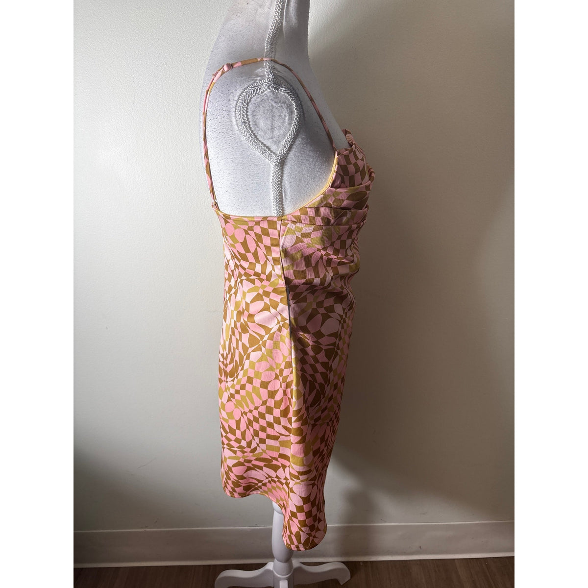 NWT AFRM Blush Checkerboard Spaghetti Strap Mini Dress Sz S