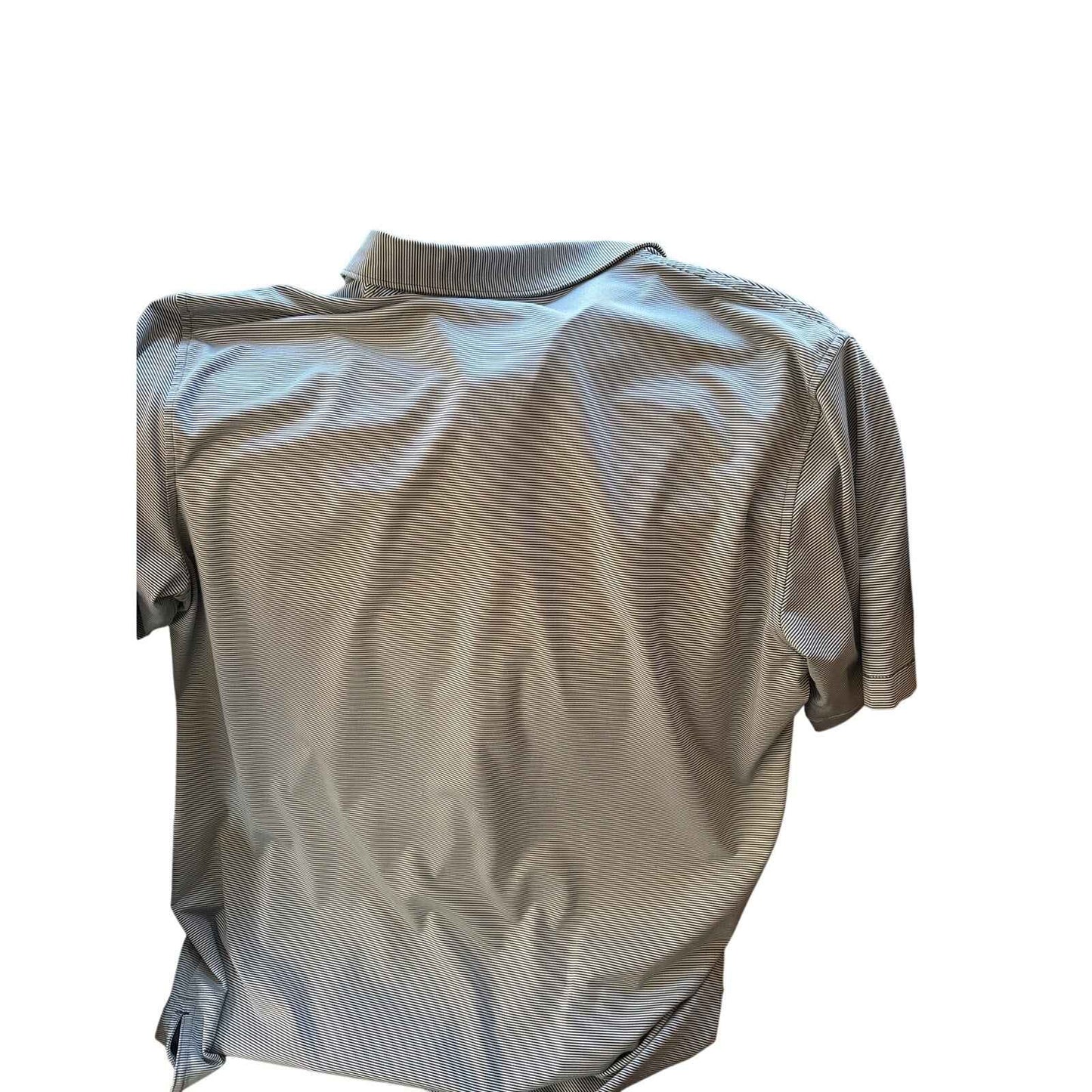 Men's Peter Millar Green and White Pinstripe Spartan Shirt Sz L