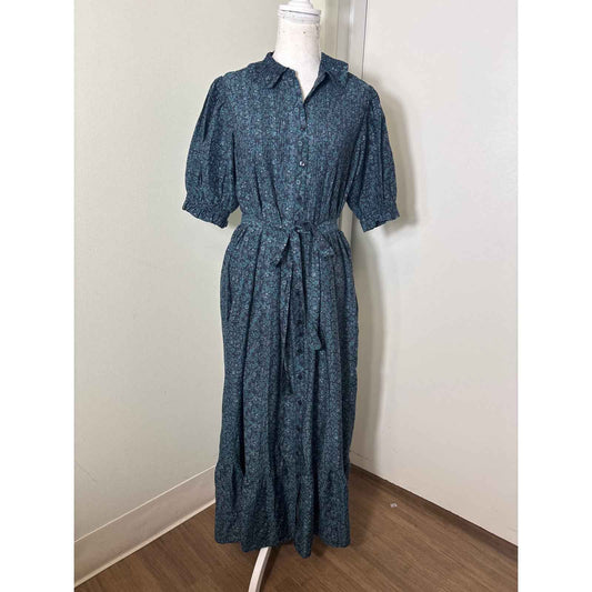 Travota Birds of Paradis Black and Green Floral  Maxi Dress Sz S