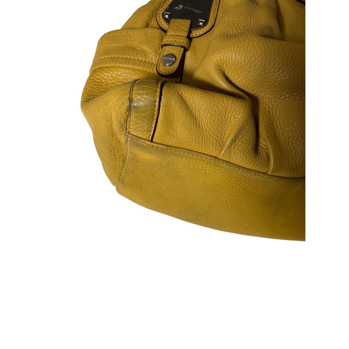 B Makowsky Mustard Yellow Buckle Strap Purse Sz 18"x19" approximately
