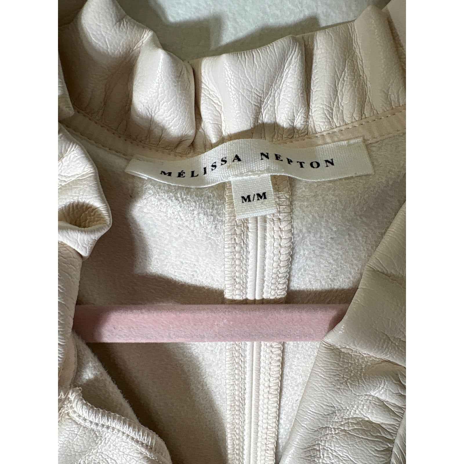 Melissa Nepton Cream Faux Leather Flutter Sleeve Top Sz M