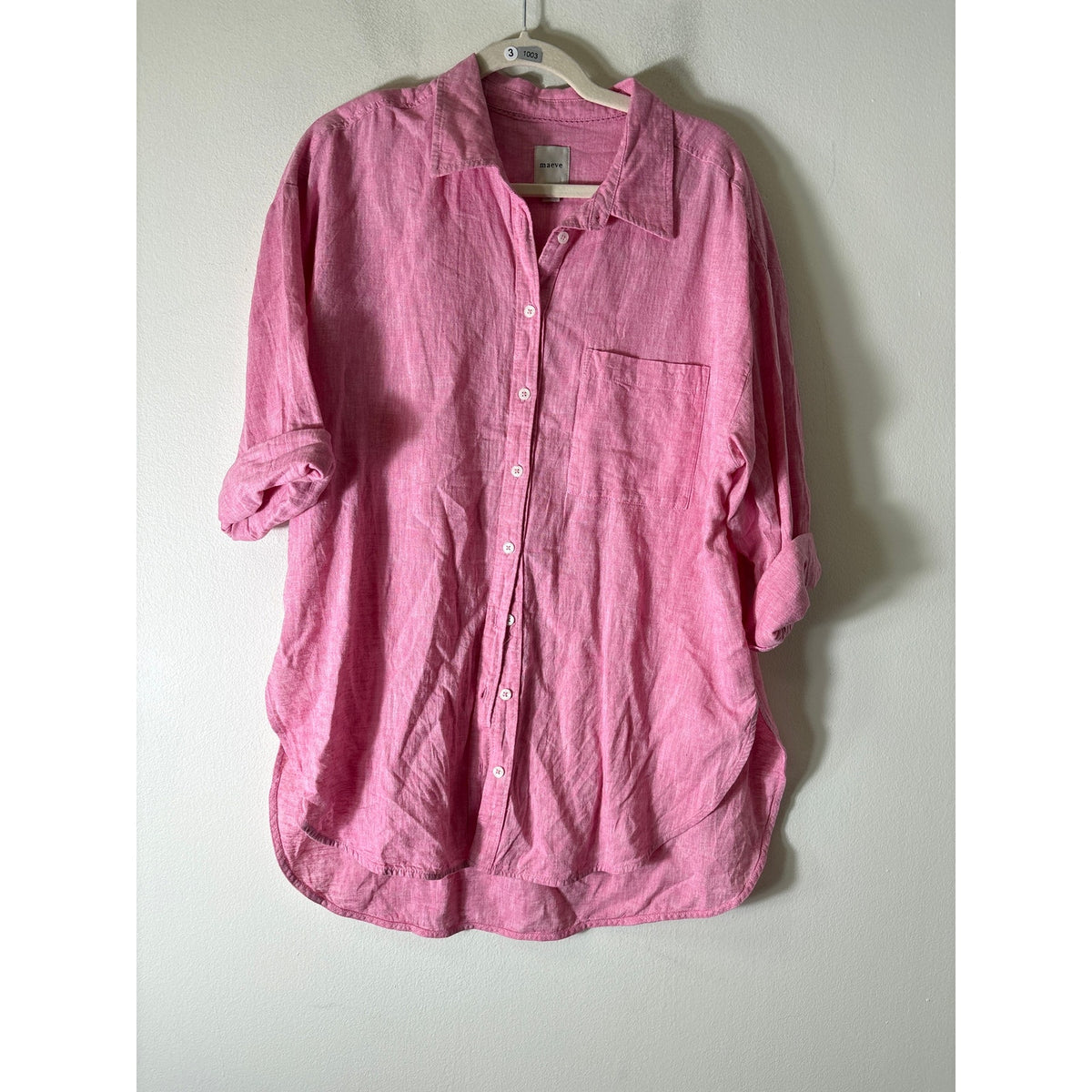 Maeve Pink Linen Shirt Dress Sz M