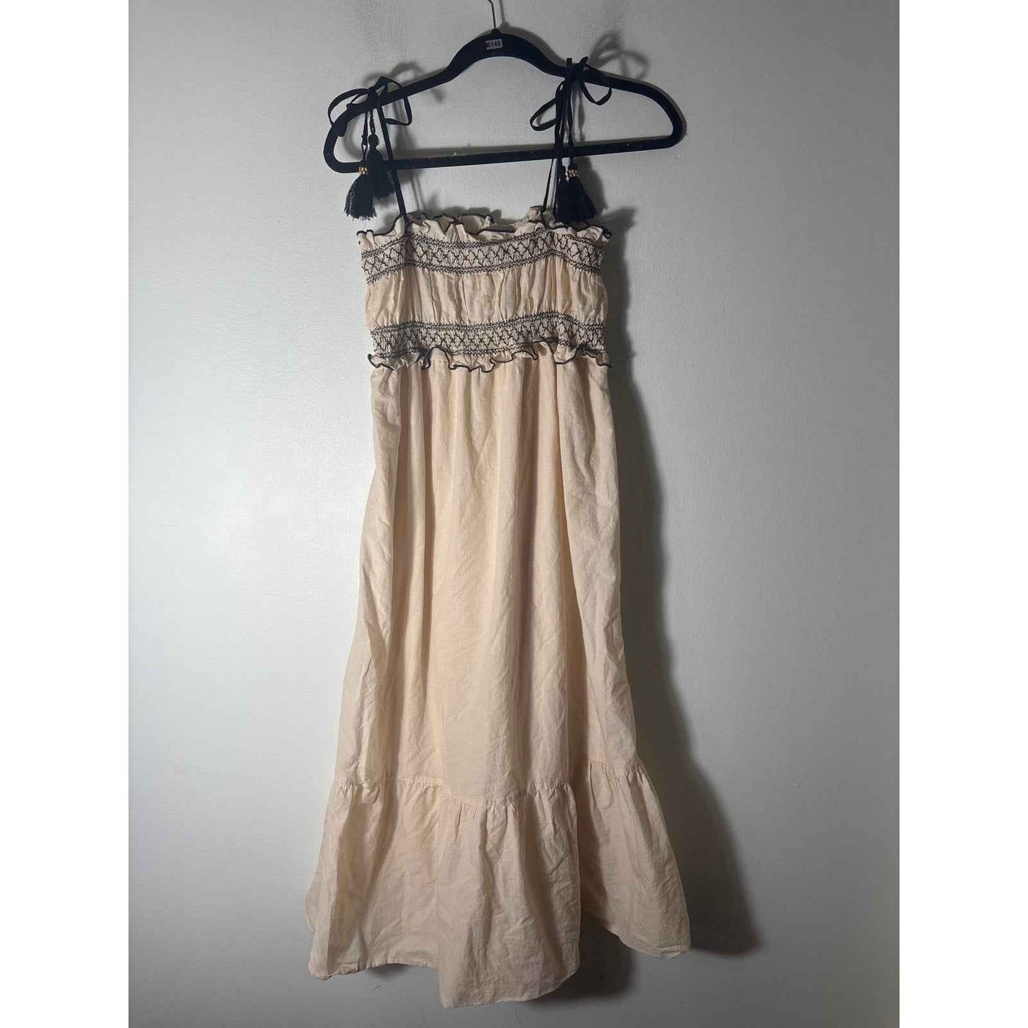 Zara Cream Colored Sleeveless Embroidered Cotton Sundress Sz S