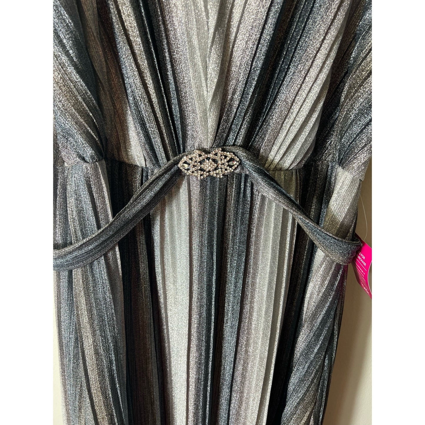 NWT Gabby Skye Occasion Metallic Strip Maxi Dress Sz 16