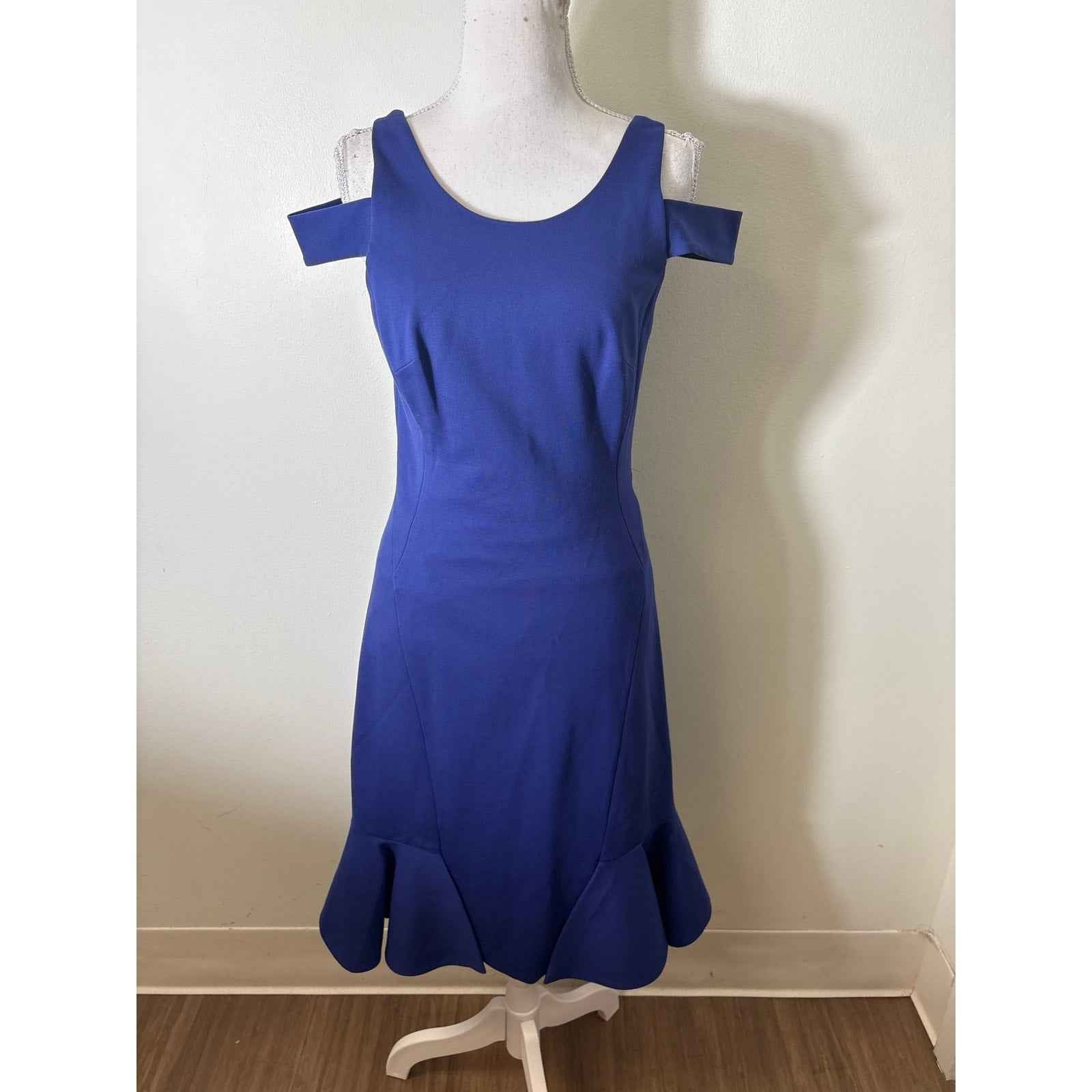 Rebecca Taylor Blue Cold Shoulder Fitted Flare Cocktail Dress Sz 4