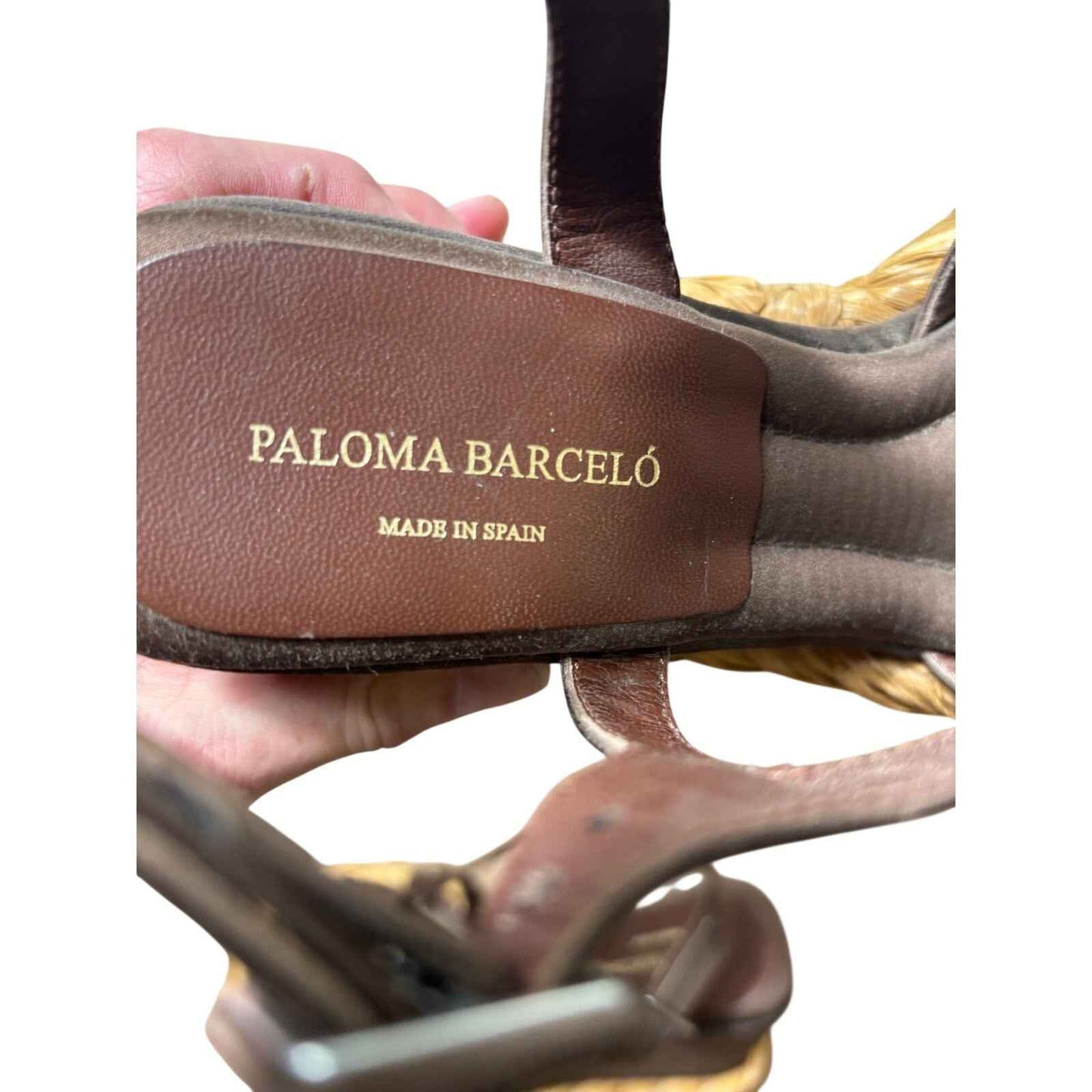 Paloma Barcelo Brown Raffia Wedge Platform Sandal Sz 38