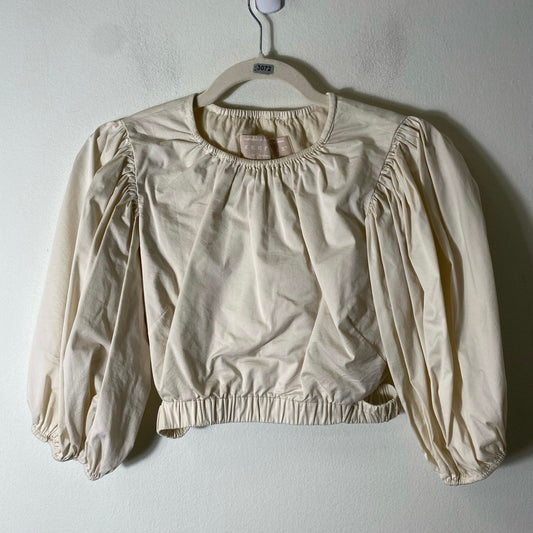 Keepsake Light Tan Khaki Puff Sleeve Crop Top Sz XS