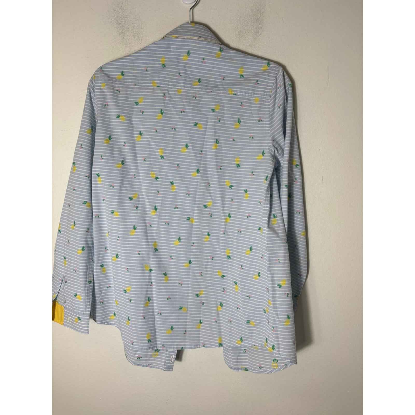J. McLaughlin Light Blue and White Stripe Long Sleeve Button Up Cotton Shirt Sz S