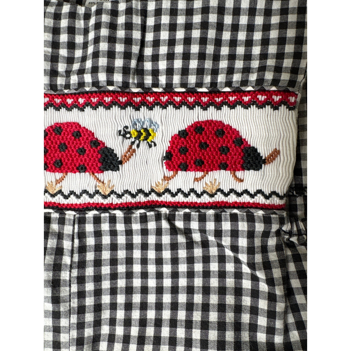 Boys Vintage Sir John Black&White Check smocked ladybug JonJon Sz 18m