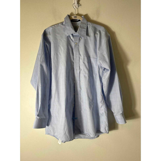Mens McClulleys Wrinkle Free Blue Window Pane Dress Shirt Sz M