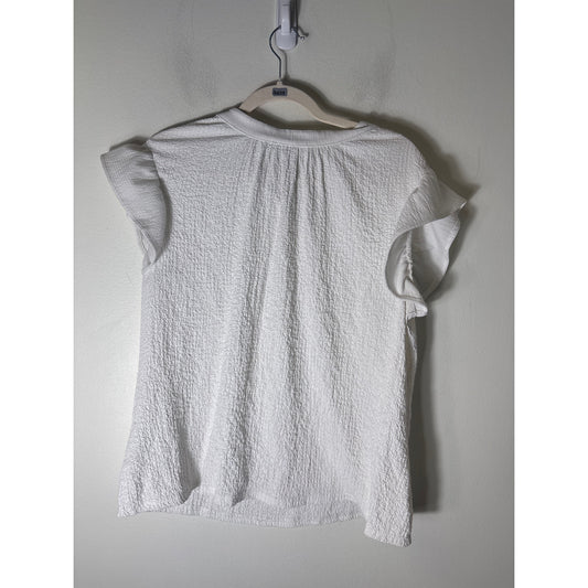 THML White Flutter Sleeve Top with Textued Fabric Sz M