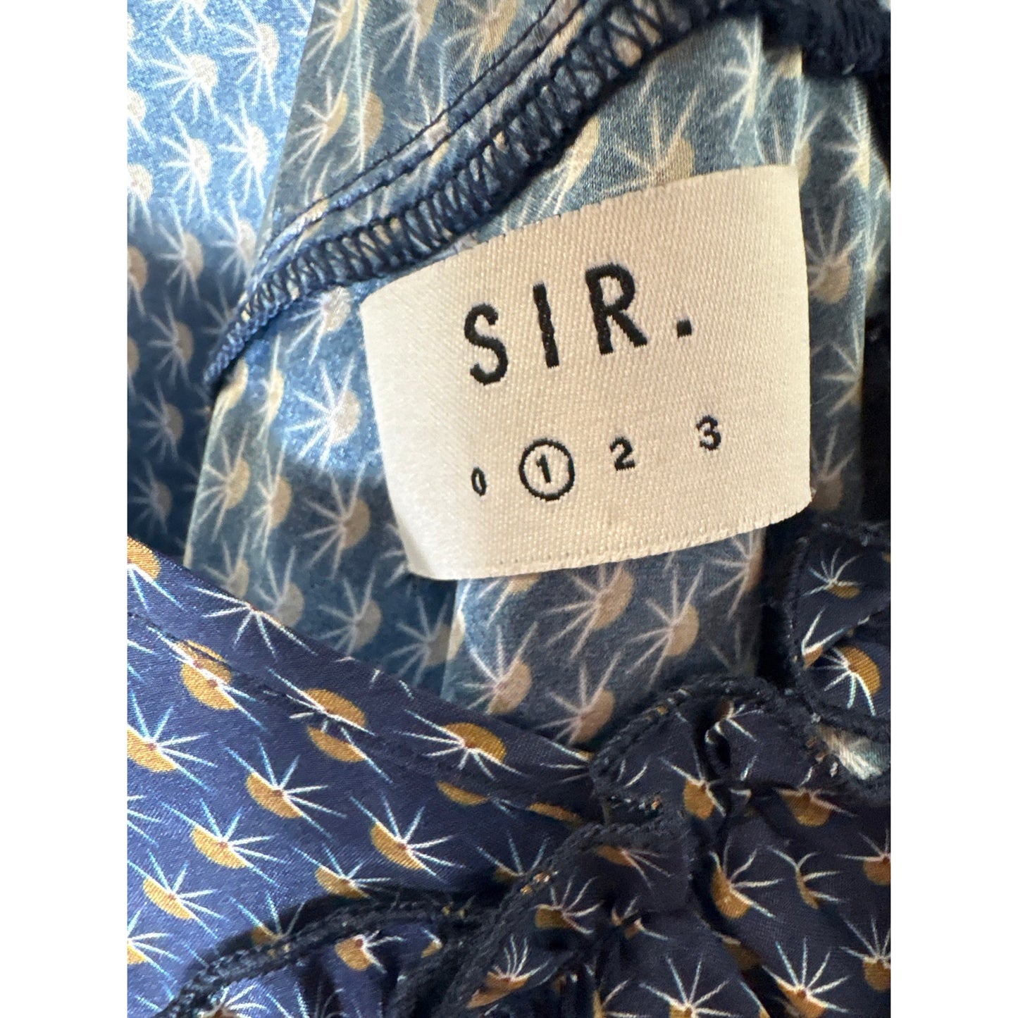 SIR the Label Navy Flutter sleeve Silk Print Mini Dress Sz 1