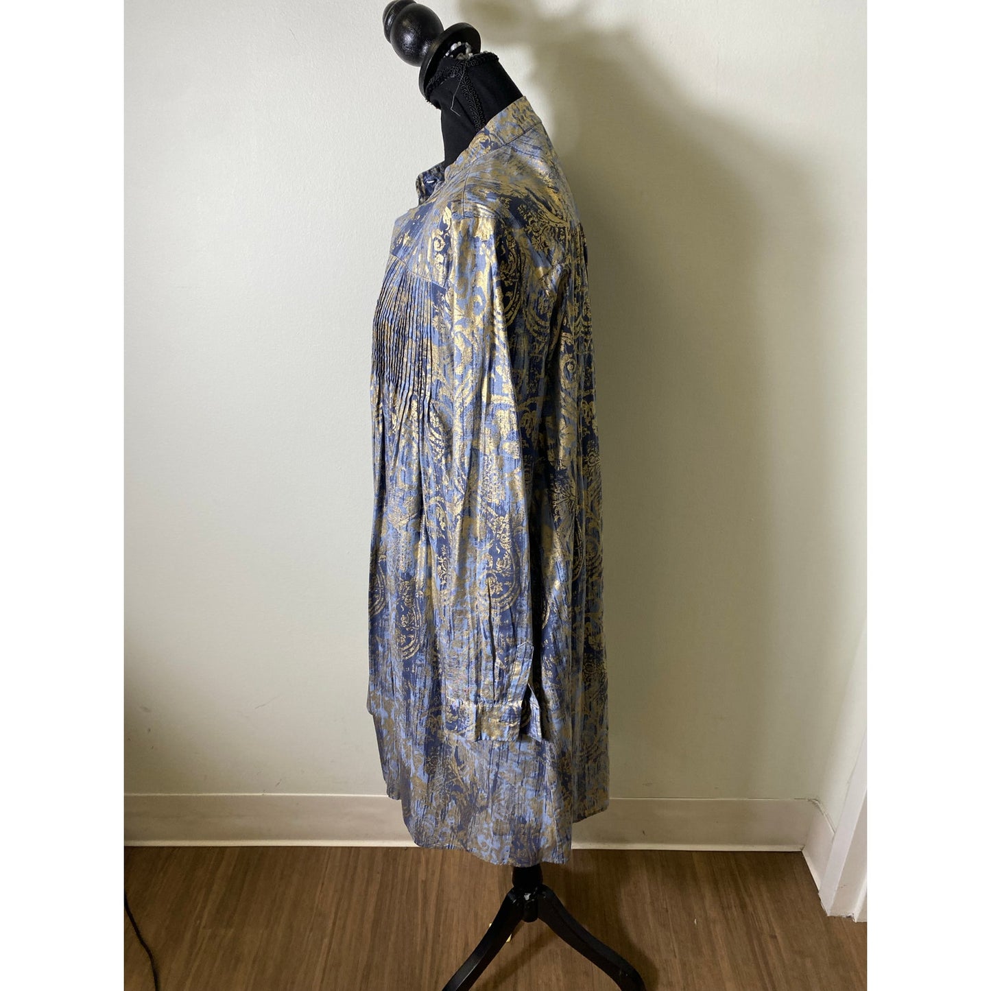 Mason's Blue Gold Long Sleeve Button Up Special Occasion Dress Sz 6