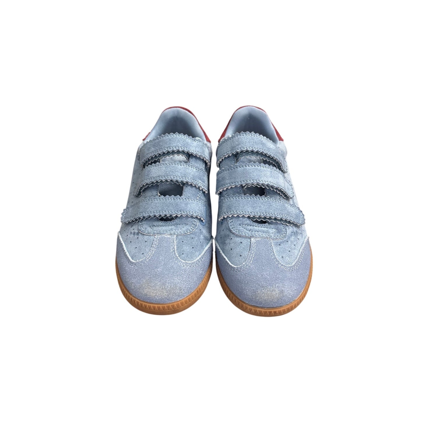 Steve Madden Baby Blue and Burgandy Heel Suede Velcro Suede Tennis Shoes Sz 8