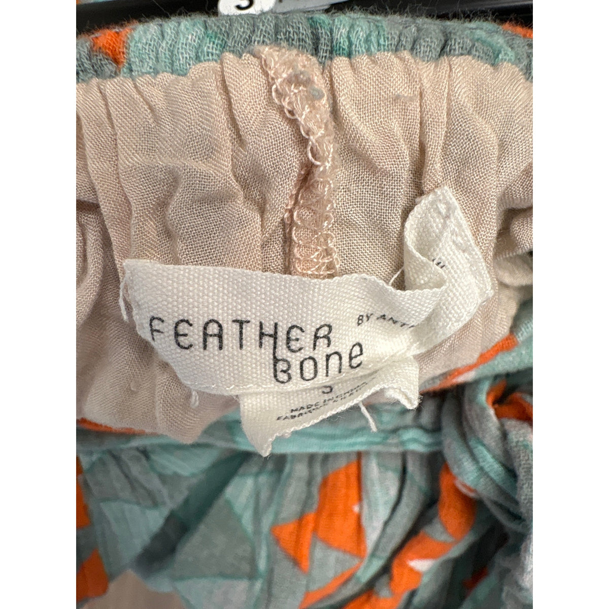 Feather Bone Green Orange Geo Cropped Wide Leg Flowy Pants sz S