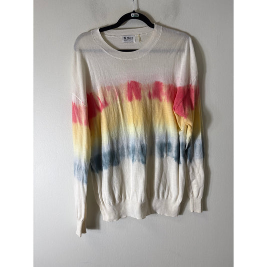 27 Miles Off White Tie Dye Long Sleeve Cotton Knit Sweater Sz L