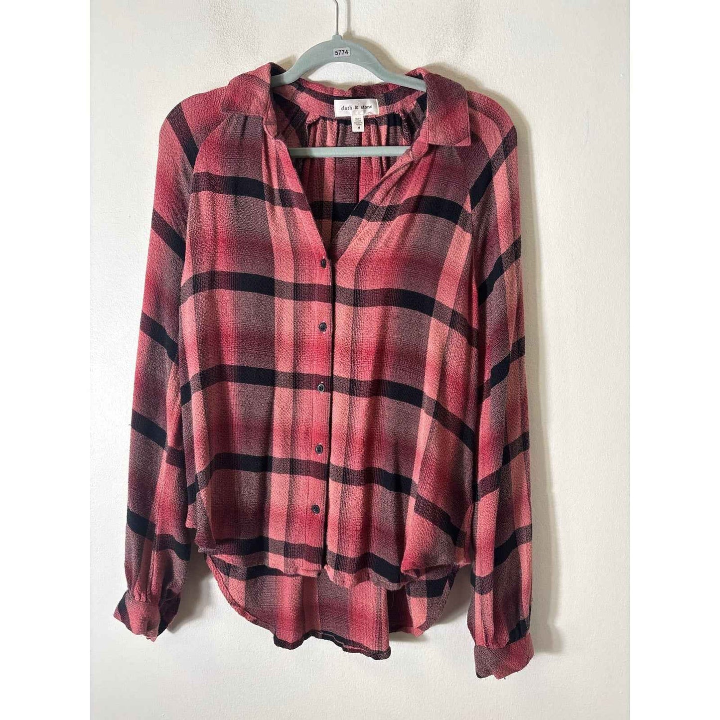Cloth and Stone Pink Large Plaid Long Sleeve Button Up Shirt Sz M