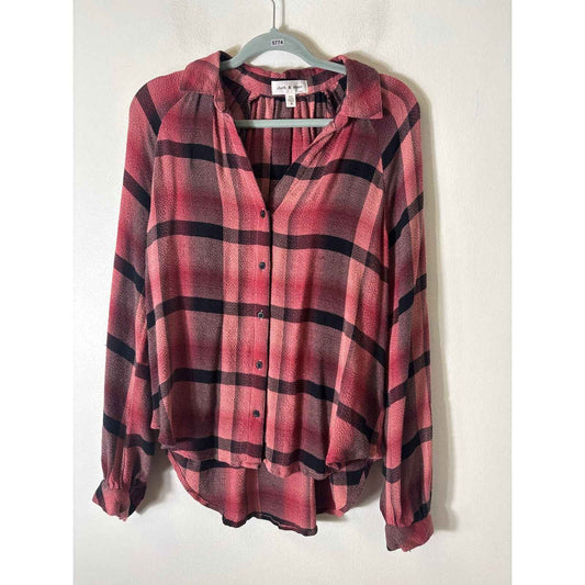 Cloth and Stone Pink Large Plaid Long Sleeve Button Up Shirt Sz M