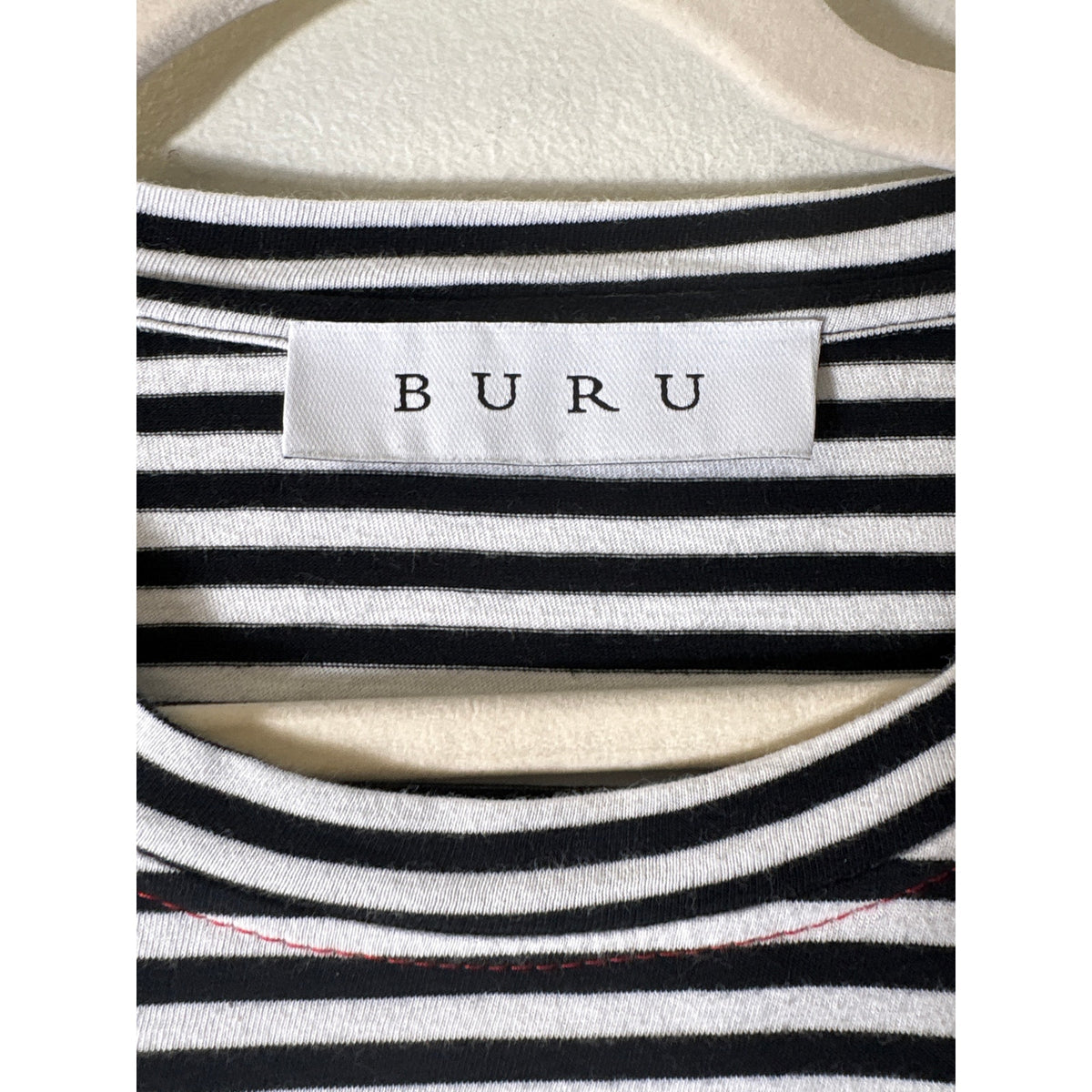 Buru Black and White Strip Boat Neck 3/4 Sleeve Tee Sz S