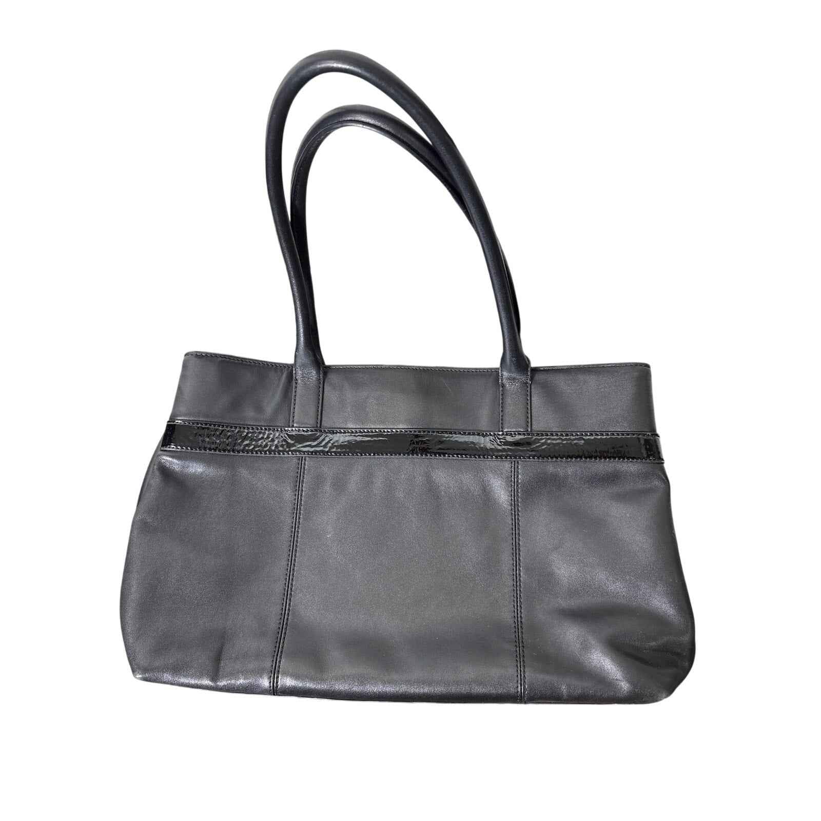 Kate Spade Black Soft Leather With Patent Leather Bow Shoulder Bag 16"x10"