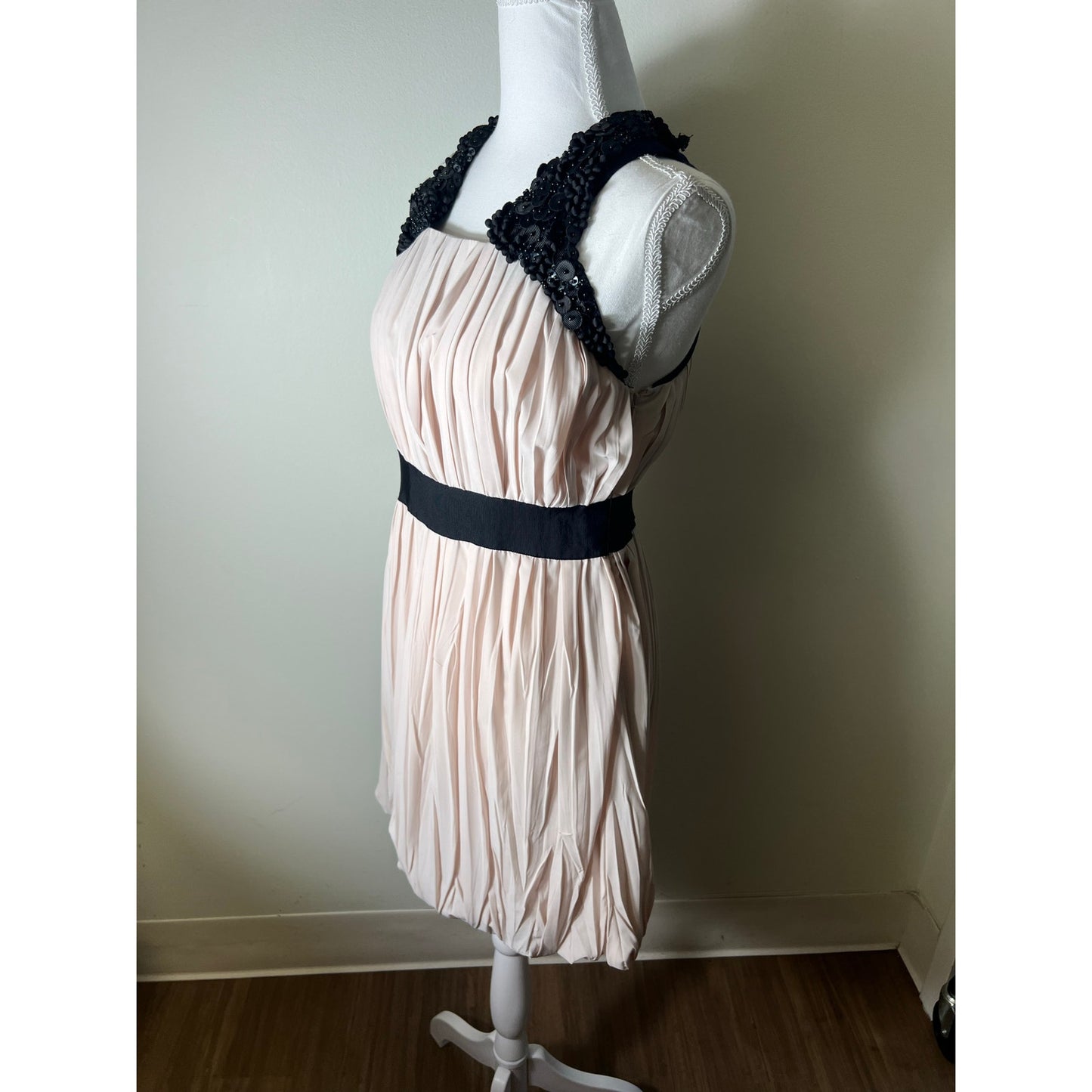Robert Rodriguez Tan/Blush Pink Black Pleated Knee Length Silk Dress Sz 6