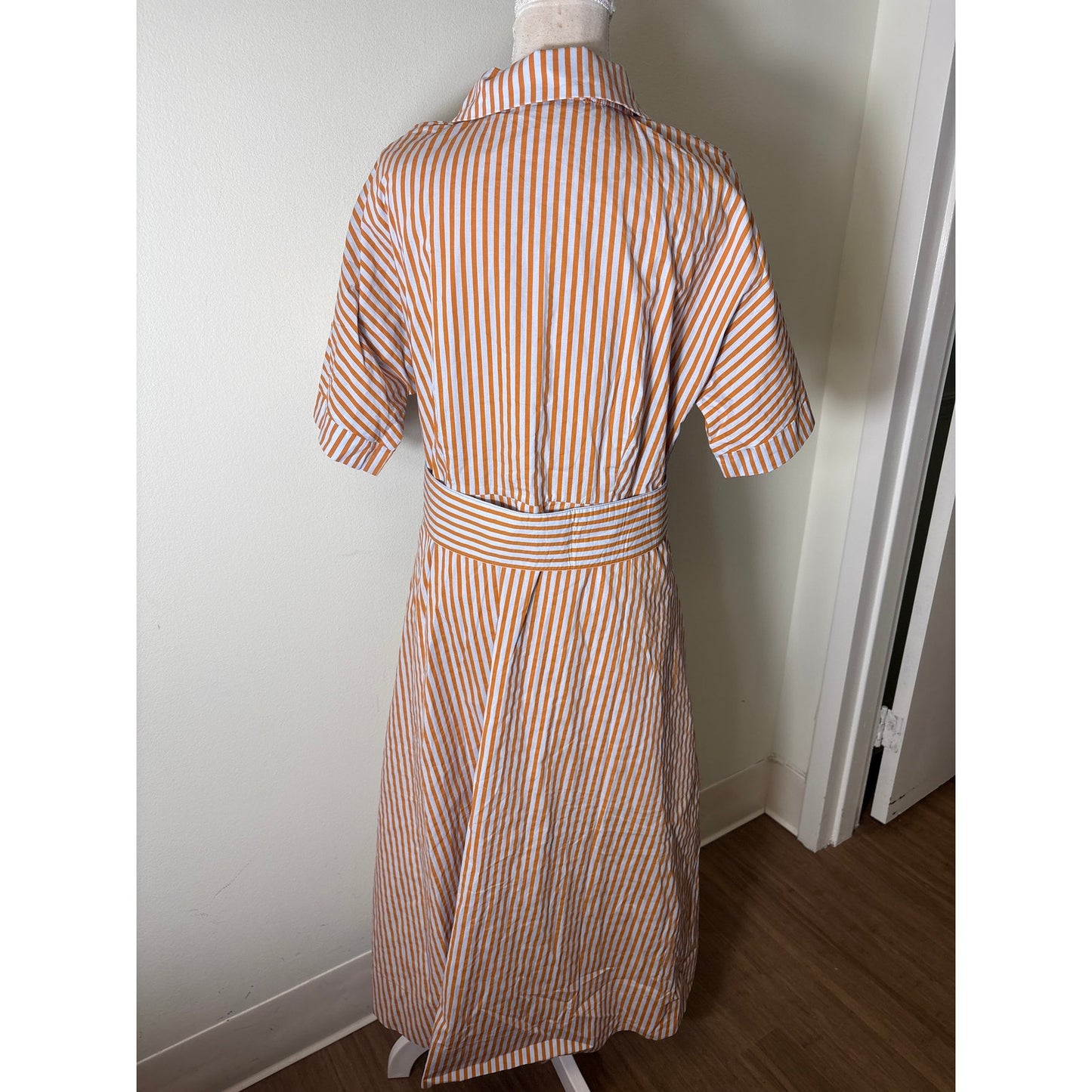NWT Buru Persimmon Stripe Peter Pan Caollar Day Gown Dress Sz L