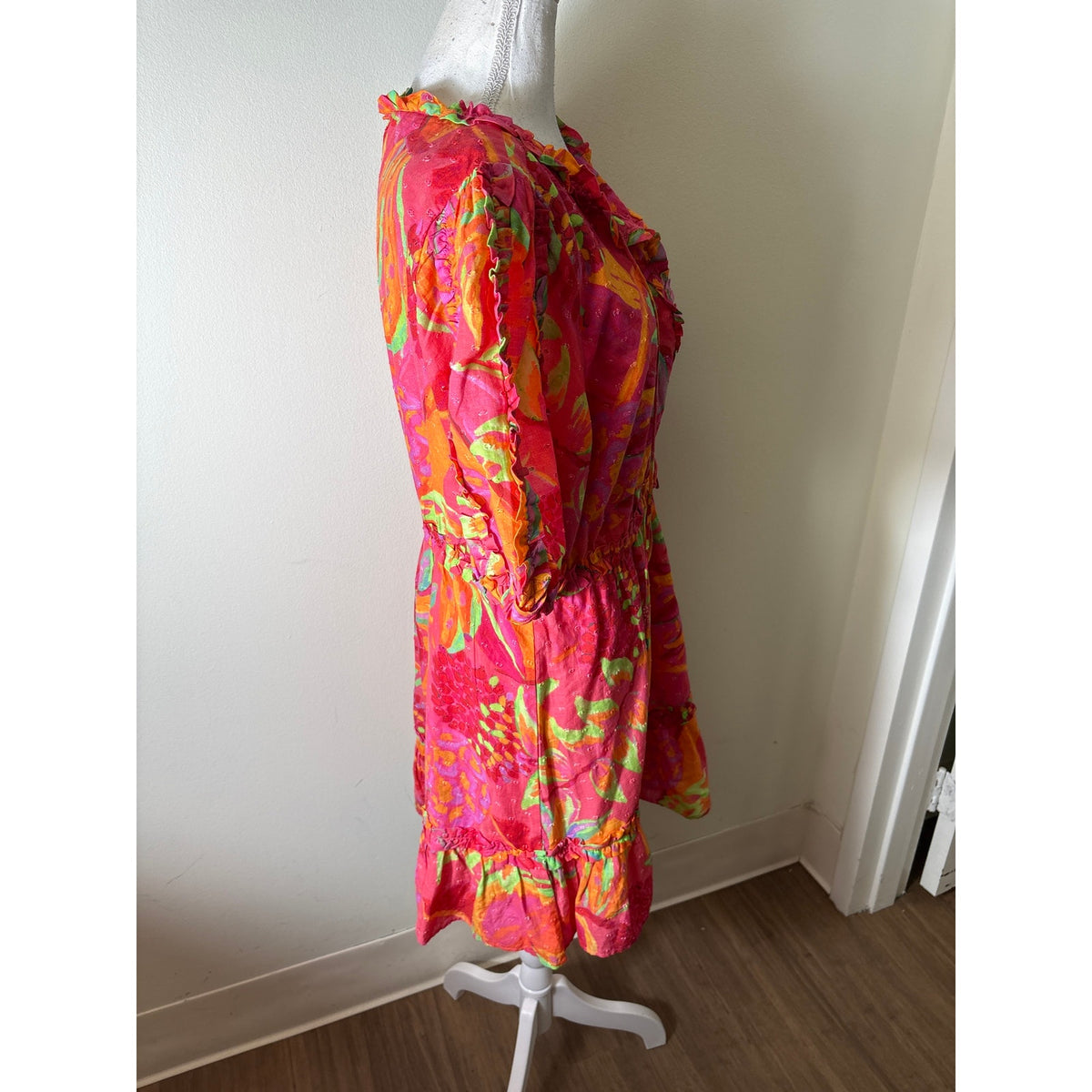 Farm Rio Dark Pink Abstract Short Sleeve Knee Length dress Sz M