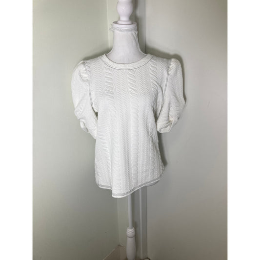 Buru White Cable Textured Top Sz M