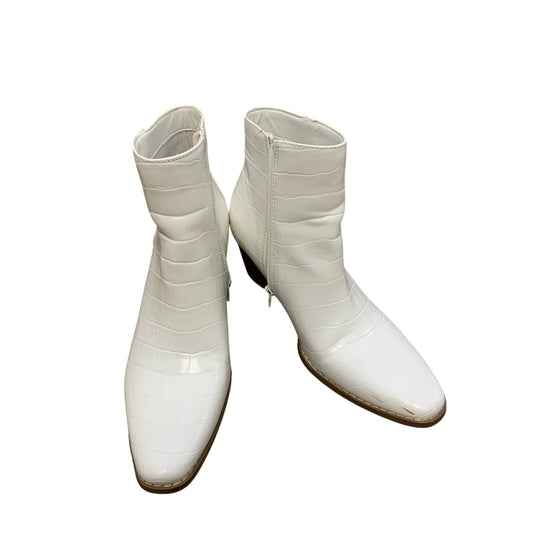 Womens CocoNuts White Snake Skin Ankle Boot Wedge Heels Sz 6