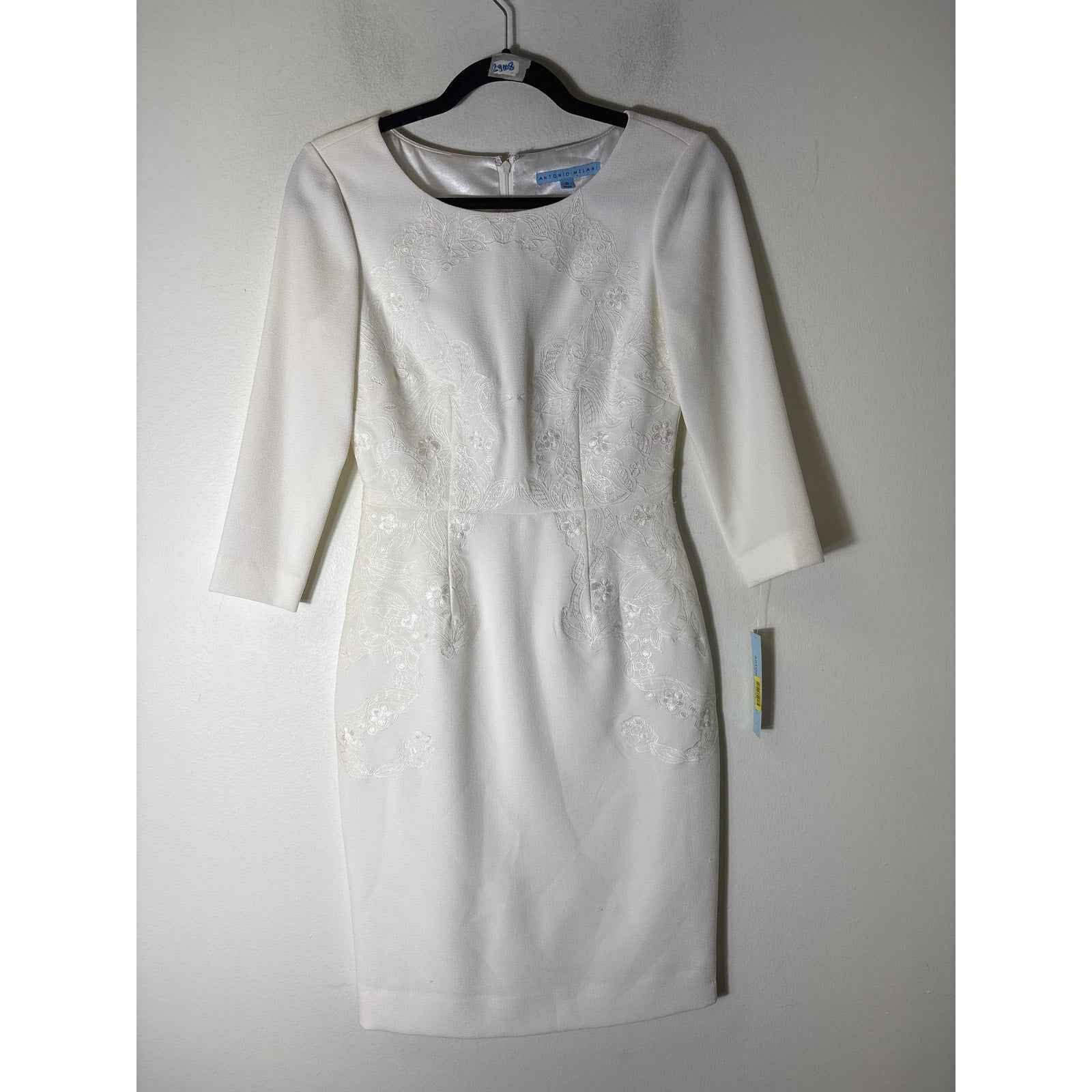 NWT Antonio Melani Off White Long Sleeve Midi Dress Sz 0