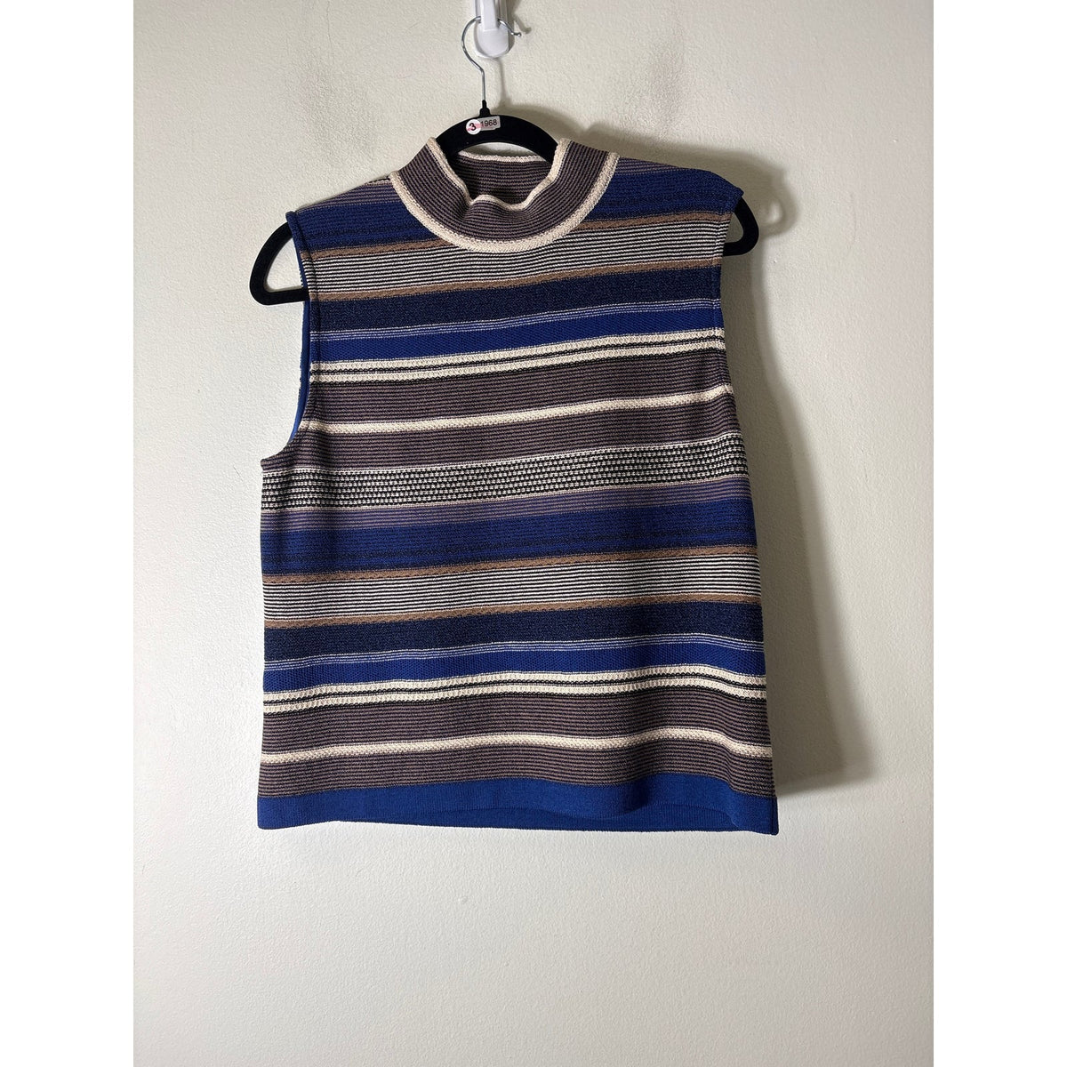 St. John Blue Stripe Sleeveless Knit Shell Sz M