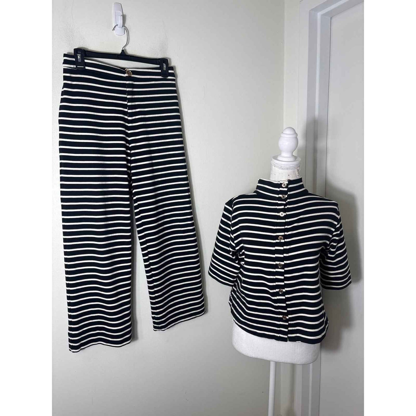 Buru Black and White Stripe Pants Set Sz XS