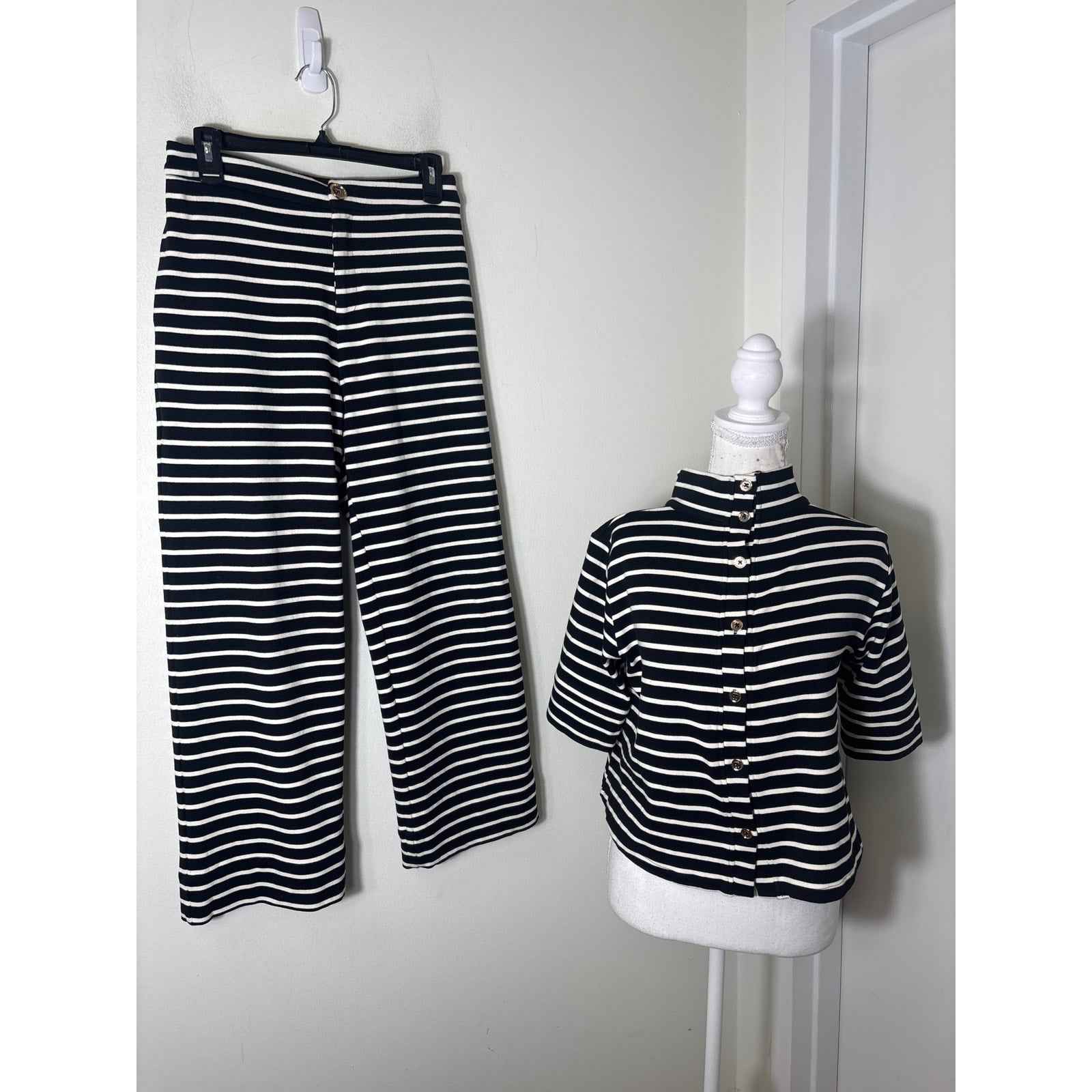 Buru Black and White Stripe Pants Set Sz XS